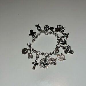 James Avery silver charm bracelet crosses, doves, sheep & shells Christian theme